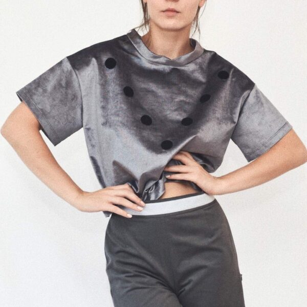 Grey T-shirt with black velcro dots - Image 2