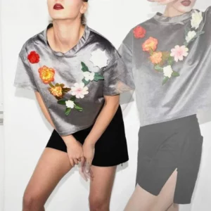 Grey T-shirt with black velcro dots