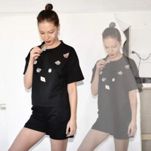 Black T-shirt with white velcro dots